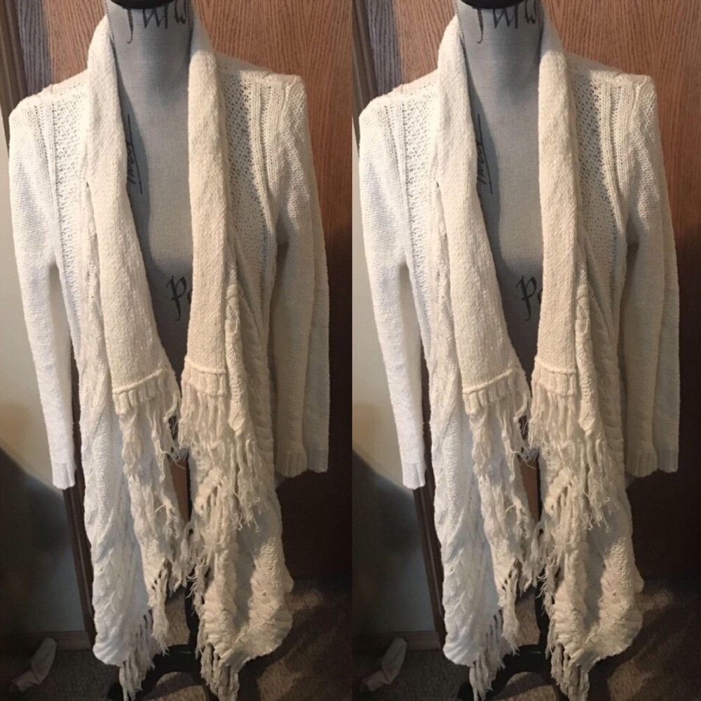White fringe waterfall cardigan